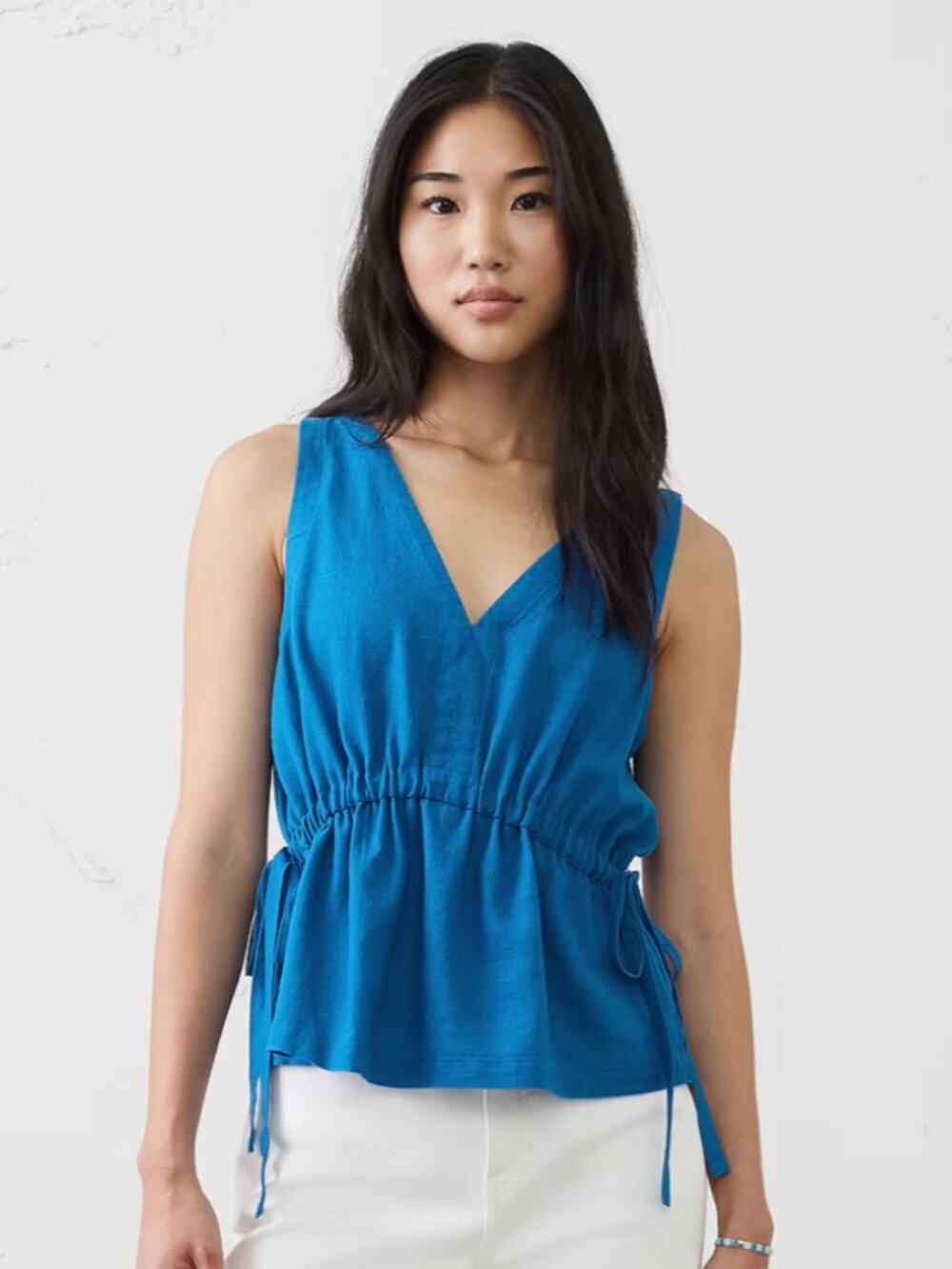 NWOT Banana Republic Factory Linen-Blend Side-Ties Top Size Medium Paris Blues